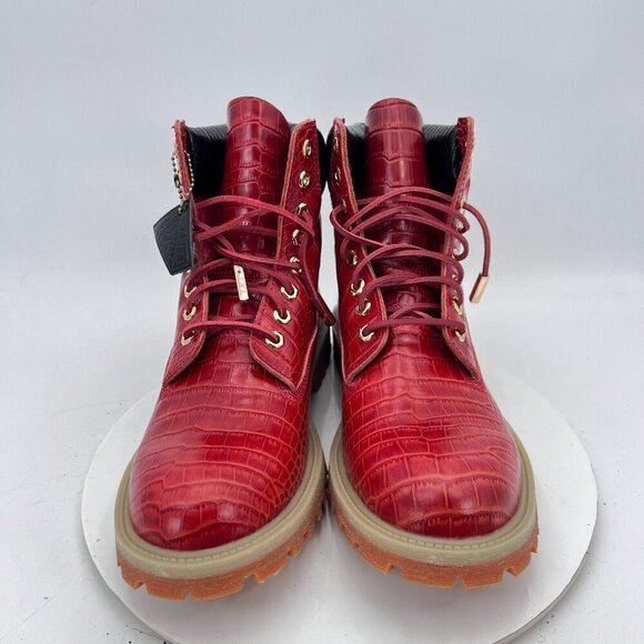 Sycamore Style Construct Obsidian Men Size 12 Red Embossed Leather Lug Boot - Picture 4 of 16